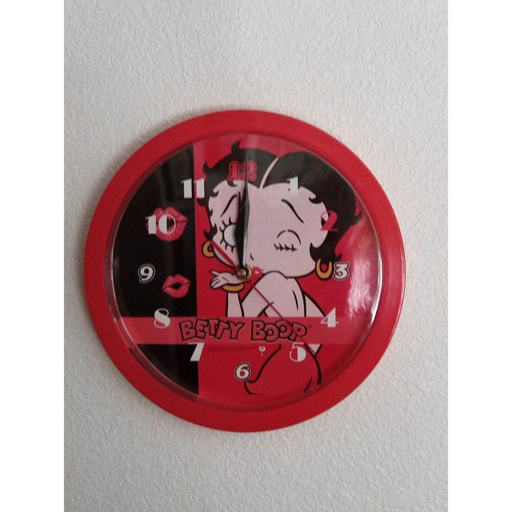 Vintage Betty Boop Wall Clock Red Blowing A Kiss Winking Early 2000s 9.5" Works